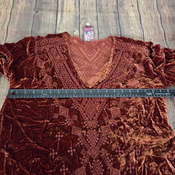 Johnny Was Tunic Womens S Rust Shobah Velvet 3/4 Sleeve Embroidery Boho - Picture 2 of 9